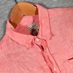 LL Bean Linen Shirt Mens M Tall Pink Long Sleeve Slightly Fitted Spring Summer